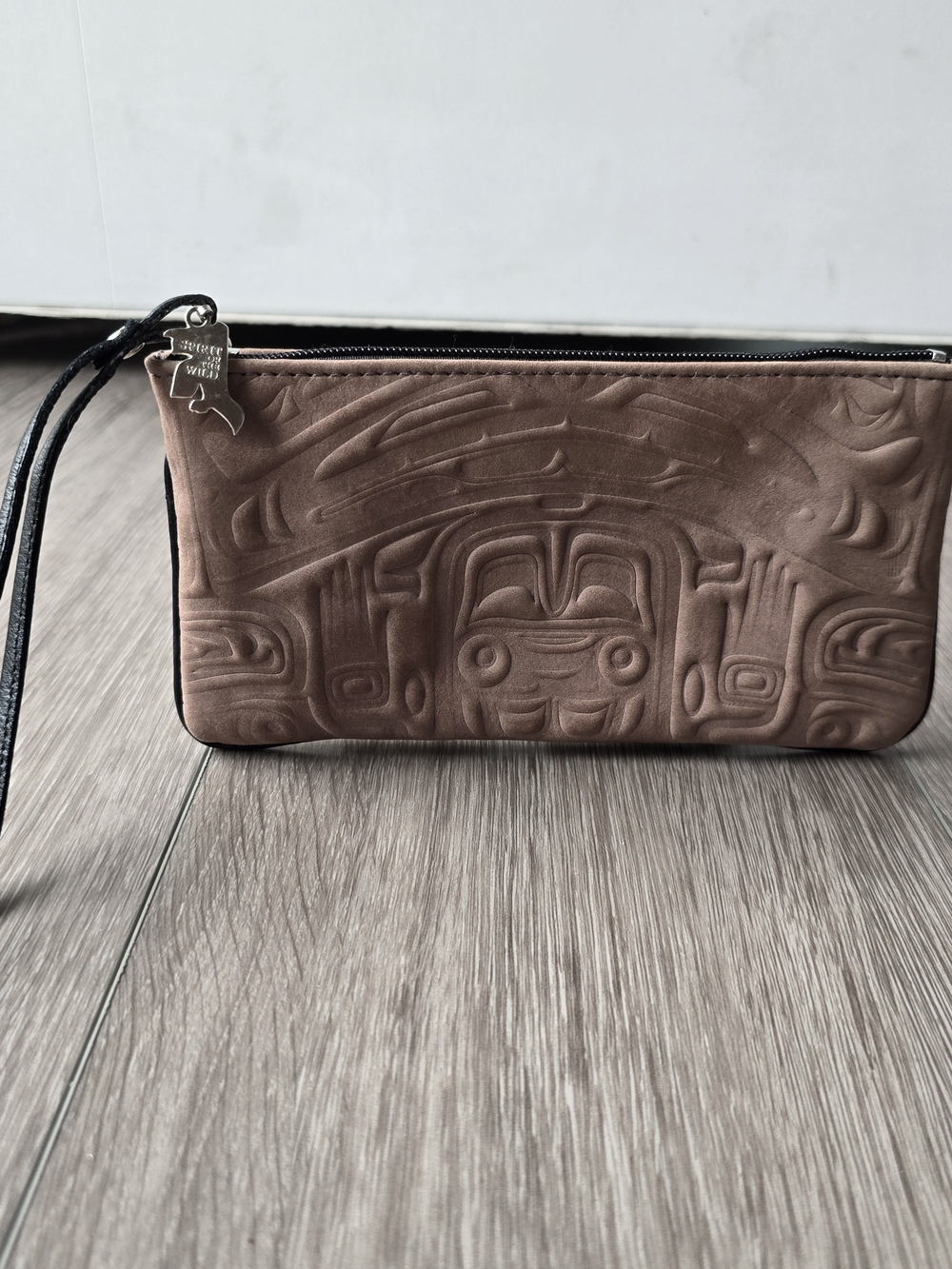 Spirit of the Wild Canada Genuine Leather Embossed Indigenous Art Wristlet Clutc